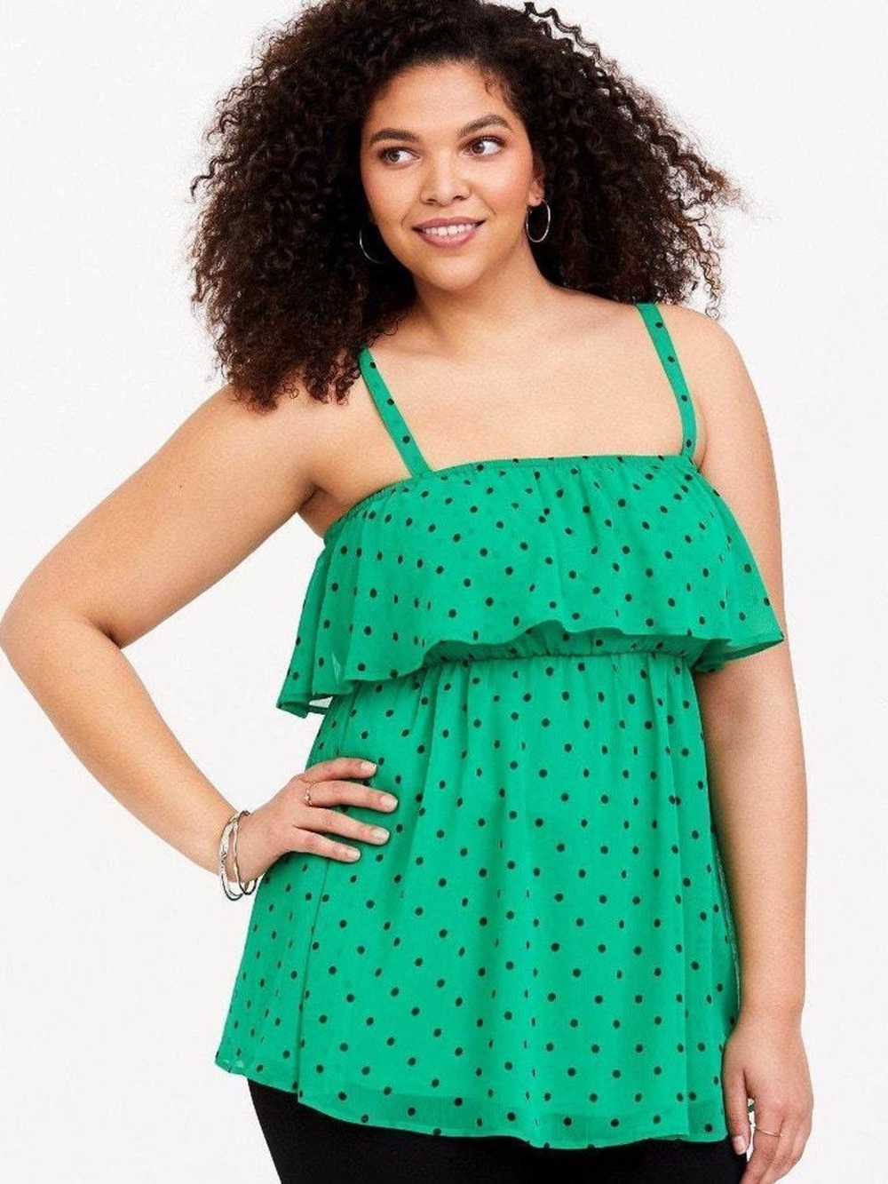 Torrid Green Polka Dot Chiffon Babydoll Tank Top Size 1X